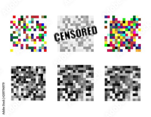 Set of Pixel censored signs. Black censor bar concept. Vector illustration.