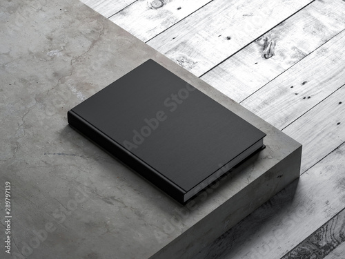 Black Book Mockup with textured hardcover on concrete stair