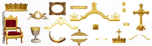 Slika na platnu Royal gold antiques collection isolated on white background