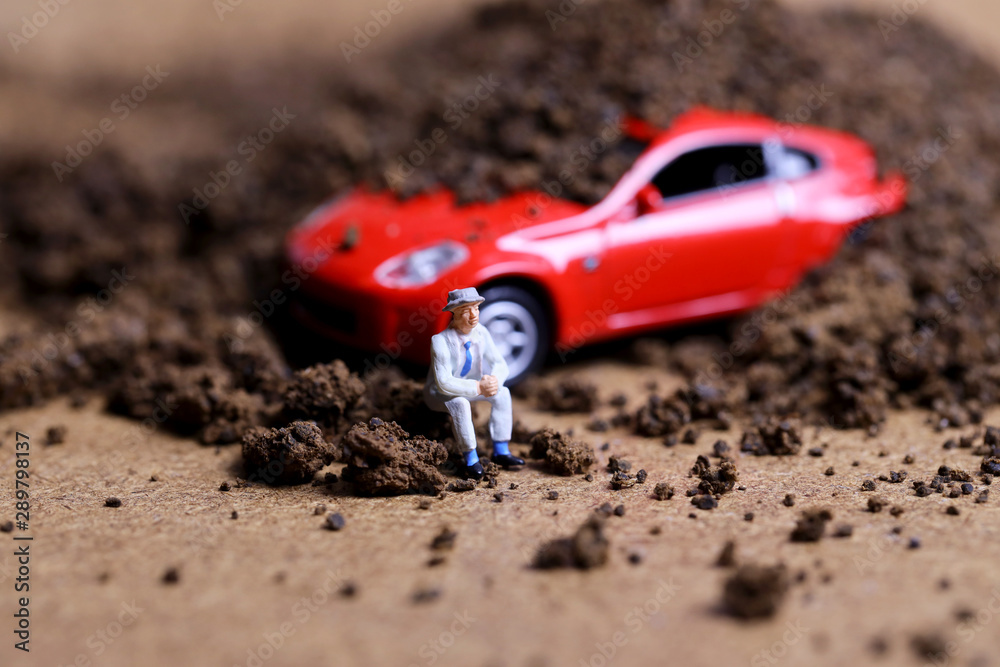 土砂に埋まった車とドライバー