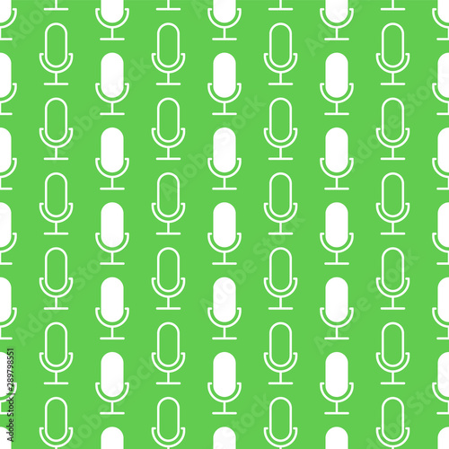 Microphone icon seamless pattern. Podcaste vector texture. Mike speech symbol banner.