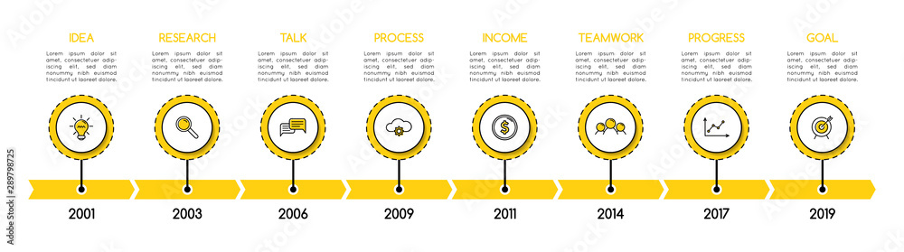 Simple timeline infographic with 8 options. Vector - obrazy, fototapety, plakaty 