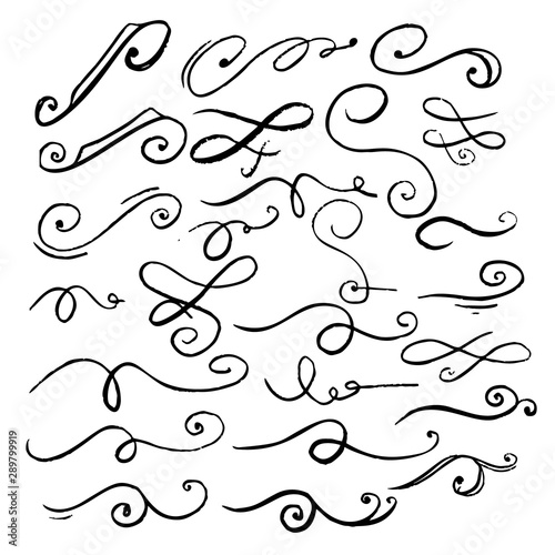 Set of hand drawn calligraphic elements. For poster, card, banner, flyer. Vector illustration