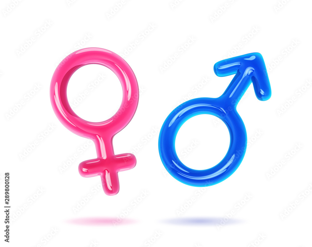 Glass gender symbols isolated on white. Clipping path included