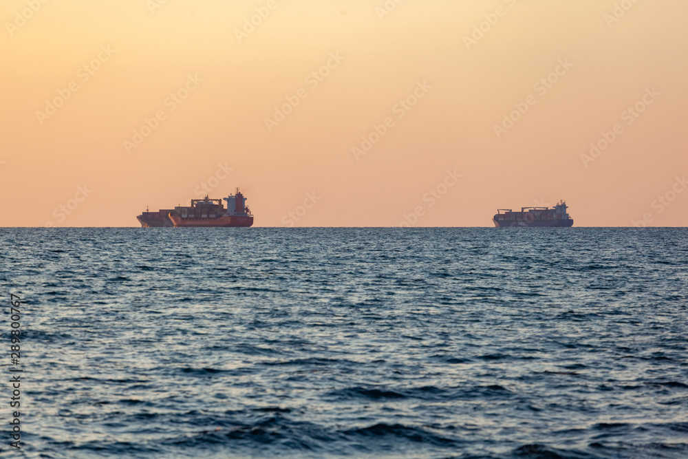 Ship on the horizon of the Black Sea, Poti, Georgia.