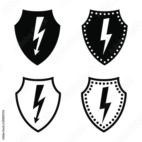 Voltage protection icon. Defensive shield and electricity or current sign. Vector Illustration