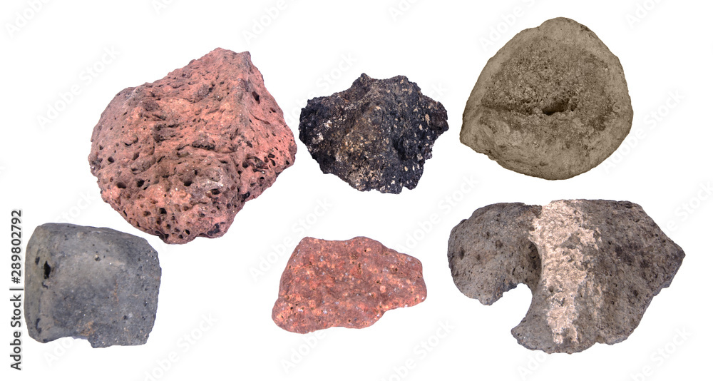 Six basalt rocks isolated on white background Six basalt rocks isolated on white background