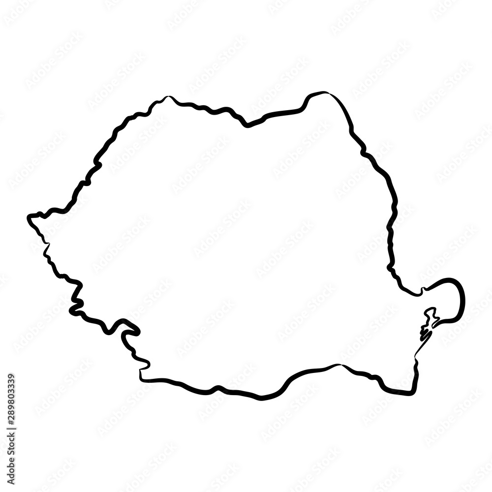 Romania map from the contour black brush lines different thickness on white background. Vector illustration.