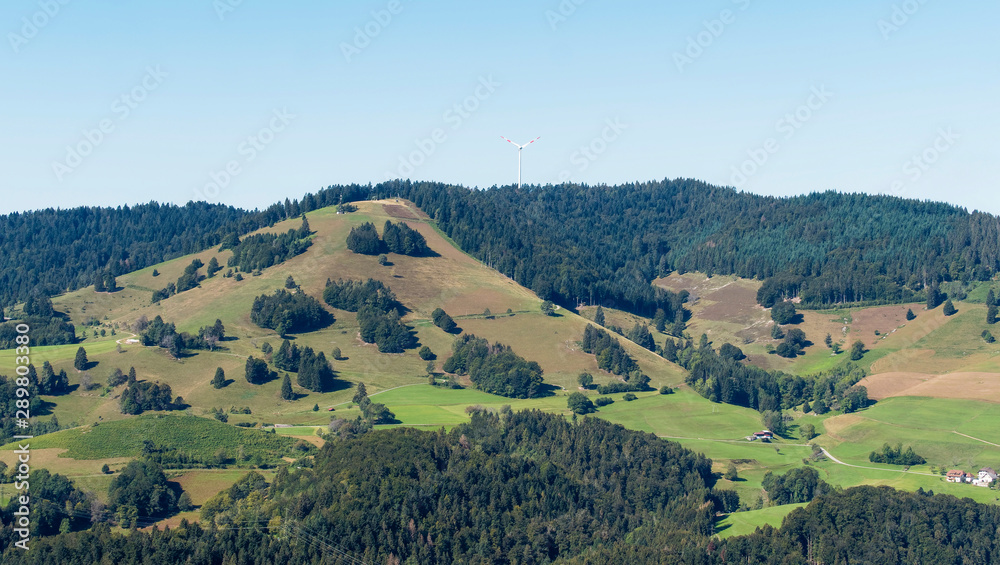 Landschaft vom Schwarzwald in Sommer. Blick auf das Wiesental vom 'Holzer Kreuz' im Fröhnder Ortsteil Holz aus