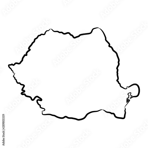 Romania map from the contour black brush lines different thickness on white background. Vector illustration.