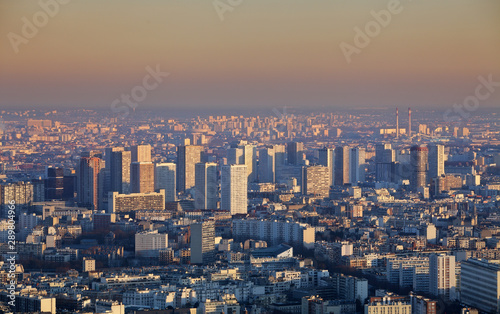 Paris city panorama - aerial view at sunset