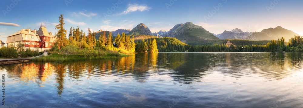 Landscape - Mountain lake Strbske pleso in National Park High Tatra, Slovakia