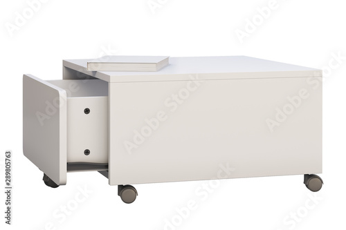 White storage box with casters. 3d render