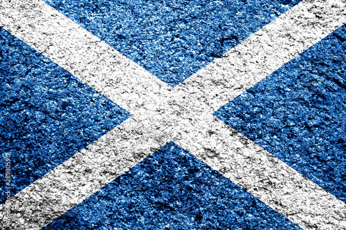 Scottish flag with a grungy distressed worn texture illustration
