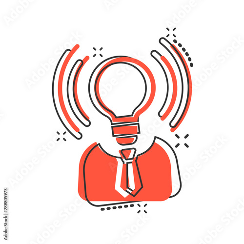 Mind awareness icon in comic style. Idea human vector cartoon illustration on white isolated background. Customer brain business concept splash effect.