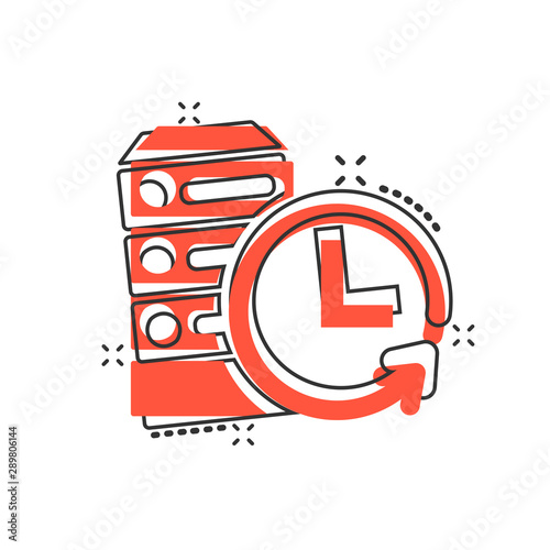 Data center icon in comic style. Clock vector cartoon illustration on white isolated background. Watch business concept splash effect.