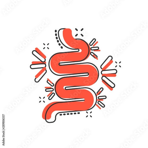 Gut constipation icon in comic style. Colitis vector cartoon illustration on white isolated background. Stomach business concept splash effect.