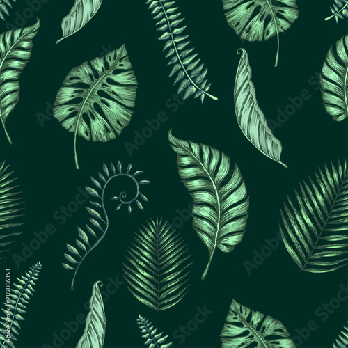 Seamless pattern with palm leaves. Vector illustration for fabric print.