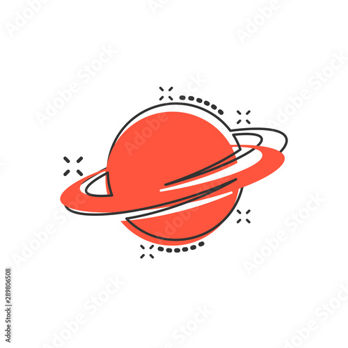 Saturn icon in comic style. Planet vector cartoon illustration on white isolated background. Galaxy space business concept splash effect.