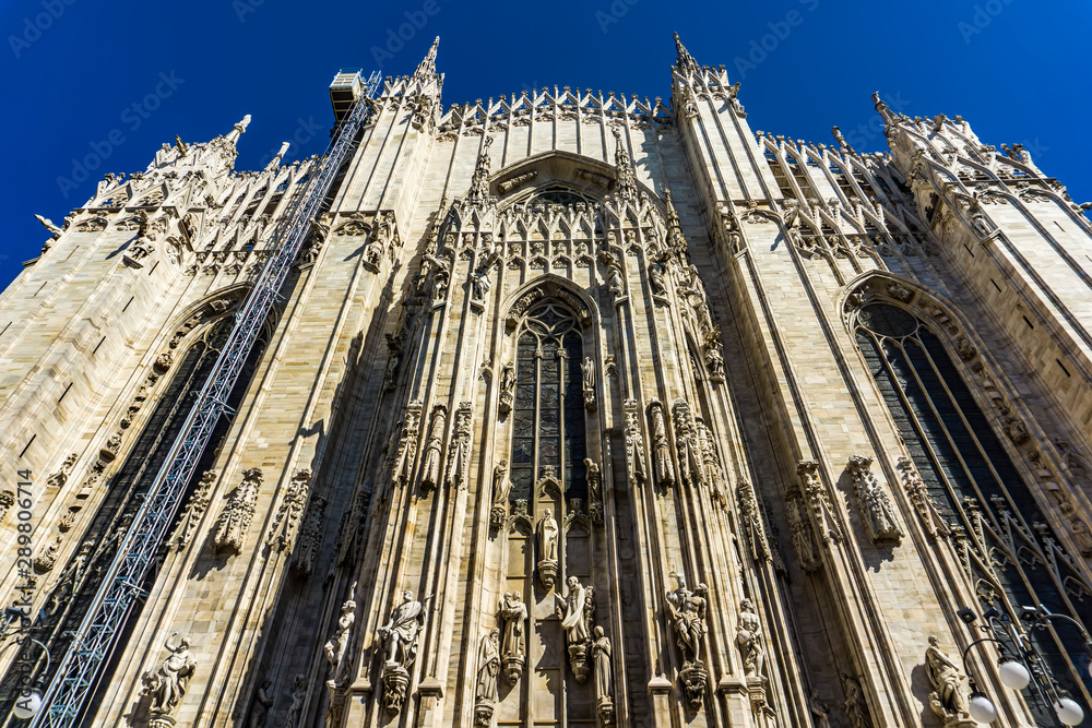 Side view of wall of Milan Cathedral