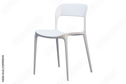 White plastic mid-century chair with thin legs. 3d render