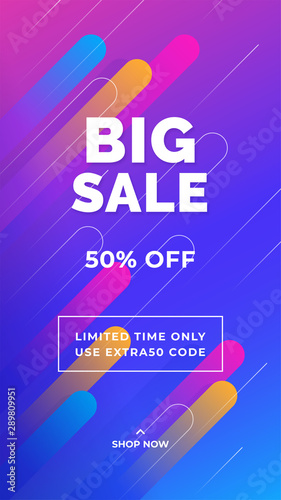 Colorful abstract comet geometric shape social media story vertical poster background template design. Big sale discount promotion vector illustration modern banner.
