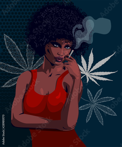 Afro hair woman smoked. Vector image	