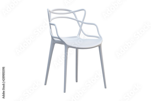 White plastic mid-century chair with curved backrest. 3d render