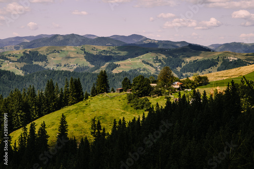Mountain village landscape in the wild Ukrainian Bukovyna area