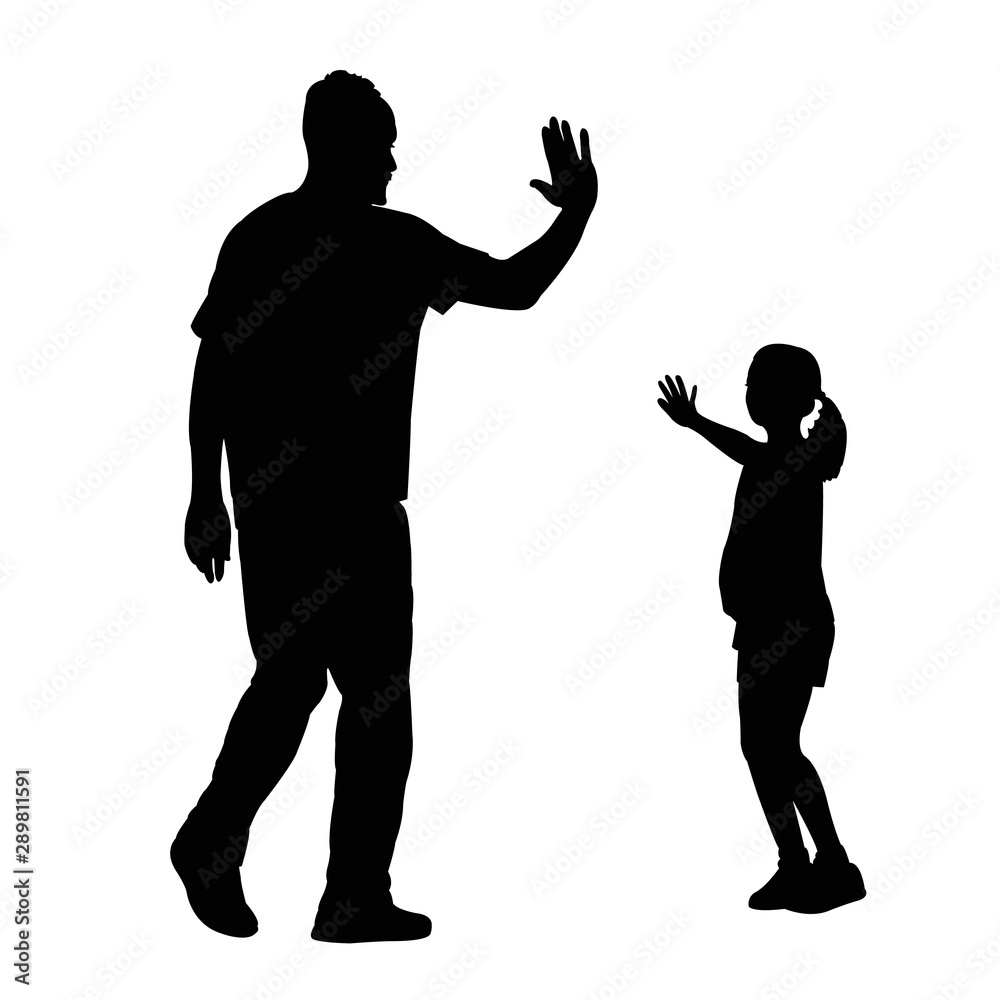 a father and girl playing together, silhouette vector