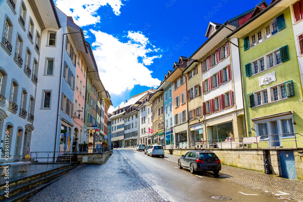 Old town street in Brugg city, Switzerland