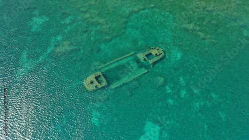 Aerial drone photo of shipwreck sunk at shallow emerald bay © aerial-drone