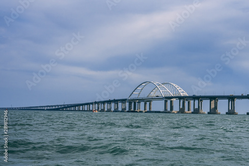 Crimean bridge over the sea of Azov view from the boat summer