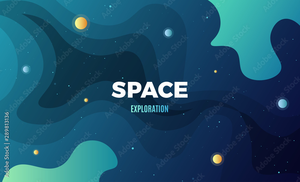 Space Exploration background design, modern gradient vector template with flat style cosmic illustration - obrazy, fototapety, plakaty 