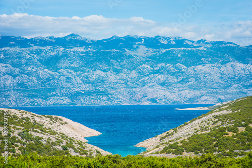 Croatia, view of the fjord, the municipality of Novalja, along the Bay of Pag, on the Island of Pag in the northern Adriatic Sea