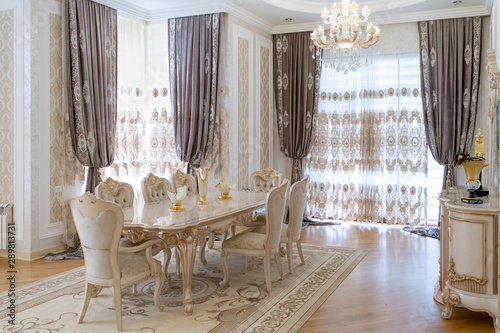 Luxury large dininig room interior. photo