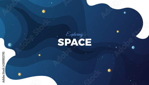 Space background design. Cute flat style banner template with stars, planets in deep Cosmos
