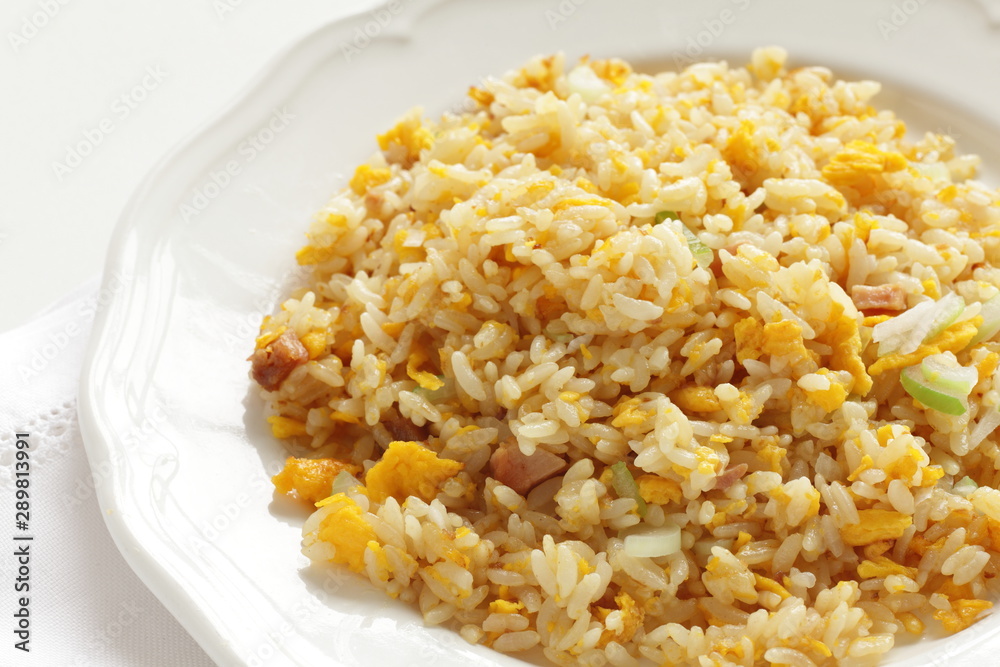 Chinese food, egg and roasted port fried rice Chinese food, egg and roasted port fried rice