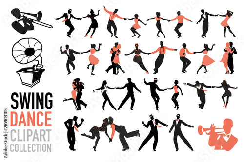 Swing dance clipart collection. Set of swing dancers isolated on white background. photo