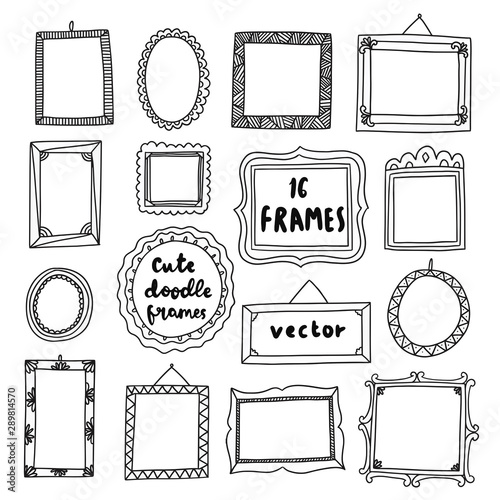 hand drawn cute doodle frame black and white set