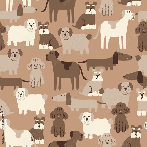 Fototapeta Naklejka Na Ścianę i Meble -  Cute Dog in Various Breeds Seamless Surface Pattern Design Vector