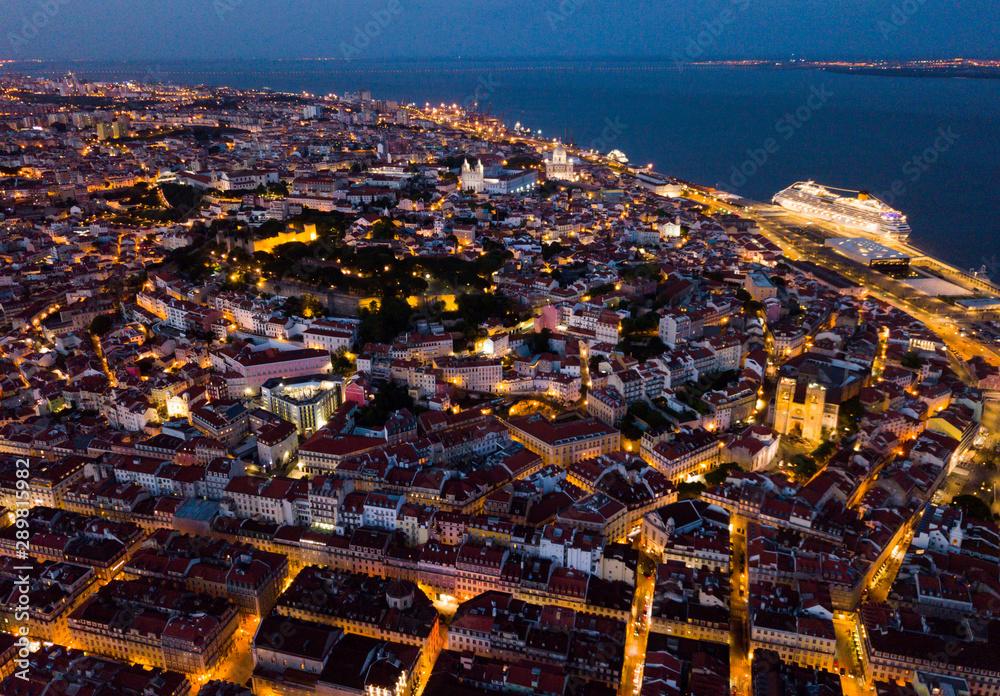 Aerial night view of Lisbon