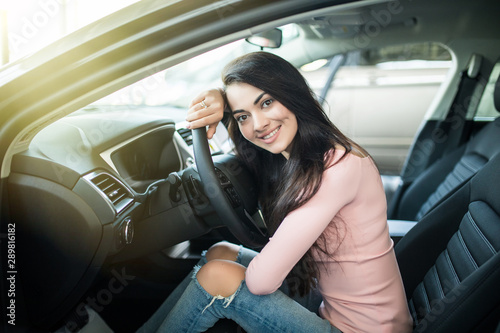Portrait of beautiful young woman sitting in a new car and smiling in showroom © F8  \ Suport Ukraine