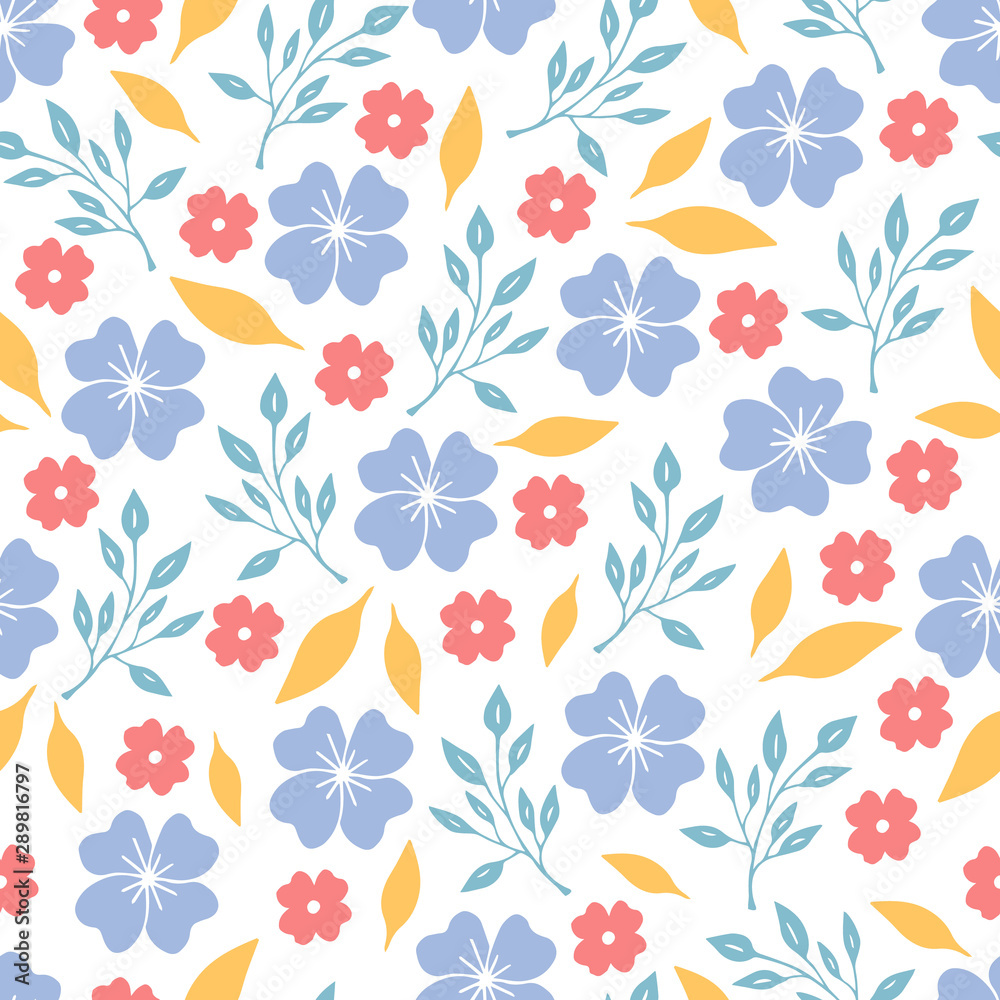 Cute baby floral pattern with pastel colours. Scandinavian wallpaper design. Vector illustration.