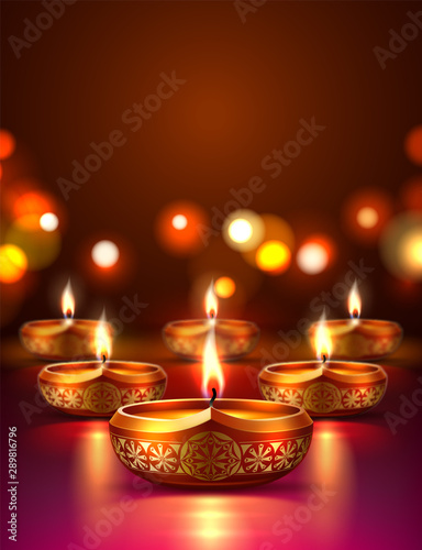 Vector diwali festival poster with diya candles