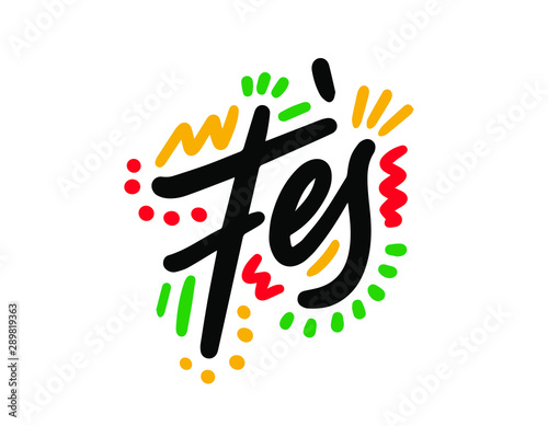 Fes Word Text Creative Handwritten Font and Swoosh Shape Design Vector Illustration.