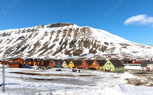 Colourful houses and snowmobiles in Longyearbyen