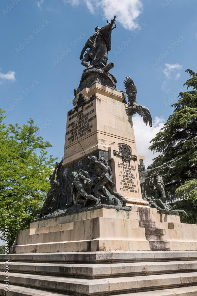 Monument to the Heroes of May 2 and homage to the captains Pedro Velarde and Luis Daoíz on the day of national independence in the gardens of the Queen Victoria Eugenia of the Alcazar of Segovia