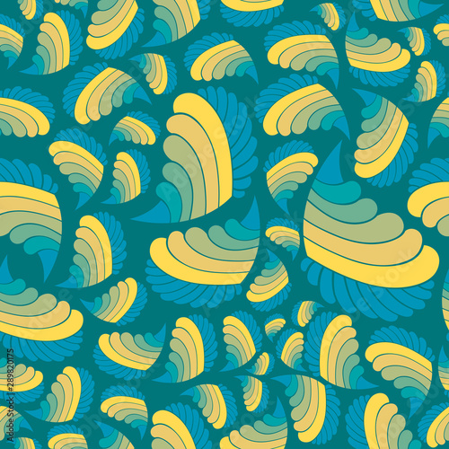 Seamless pattern on a green background with bright patterns. cheerful abstract seamless pattern
