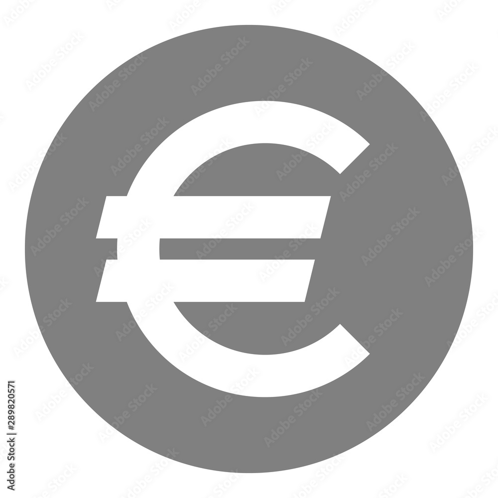 Euro currency sign symbol - gray-silver-metal simple inside of circle, isolated - vector Euro currency sign symbol - gray-silver-metal simple inside of circle, isolated - vector